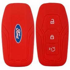FUNDA DE SILICON PARA CONTROL FORD de presencia 3 botones con logo Color Rojo