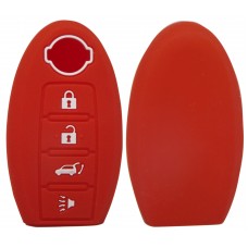 FUNDA DE SILICON PARA CONTROL NISSAN  de presencia 4 botones con logo Color Rojo