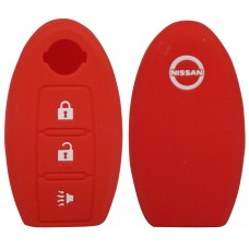 FUNDA DE SILICON PARA CONTROL NISSAN  de presencia 3 botones con logo Color Rojo