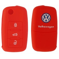 FUNDA DE SILICON PARA CONTROL VW de 3 botones Color Rojo con Logo