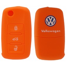 FUNDA DE SILICON PARA CONTROL VW de 3 botones Color Anaranjado con Logo