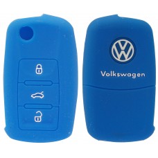 FUNDA DE SILICON PARA CONTROL VW de 3 botones Color Azul Marino con Logo
