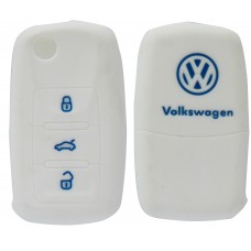 FUNDA DE SILICON PARA CONTROL VW de 3 botones Color Blanco con Logo