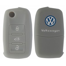FUNDA DE SILICON PARA CONTROL VW de 3 botones Color Gris con Logo