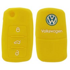 FUNDA DE SILICON PARA CONTROL VOLKSWAGEN de 3 botones con logo Color Amarillo