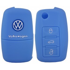 FUNDA DE SILICON PARA CONTROL VW de 3 botones Color Azul Claro con Logo