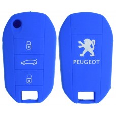 FUNDA DE SILICON PARA CONTROL PEUGEOT abatible 3 botones color Azul